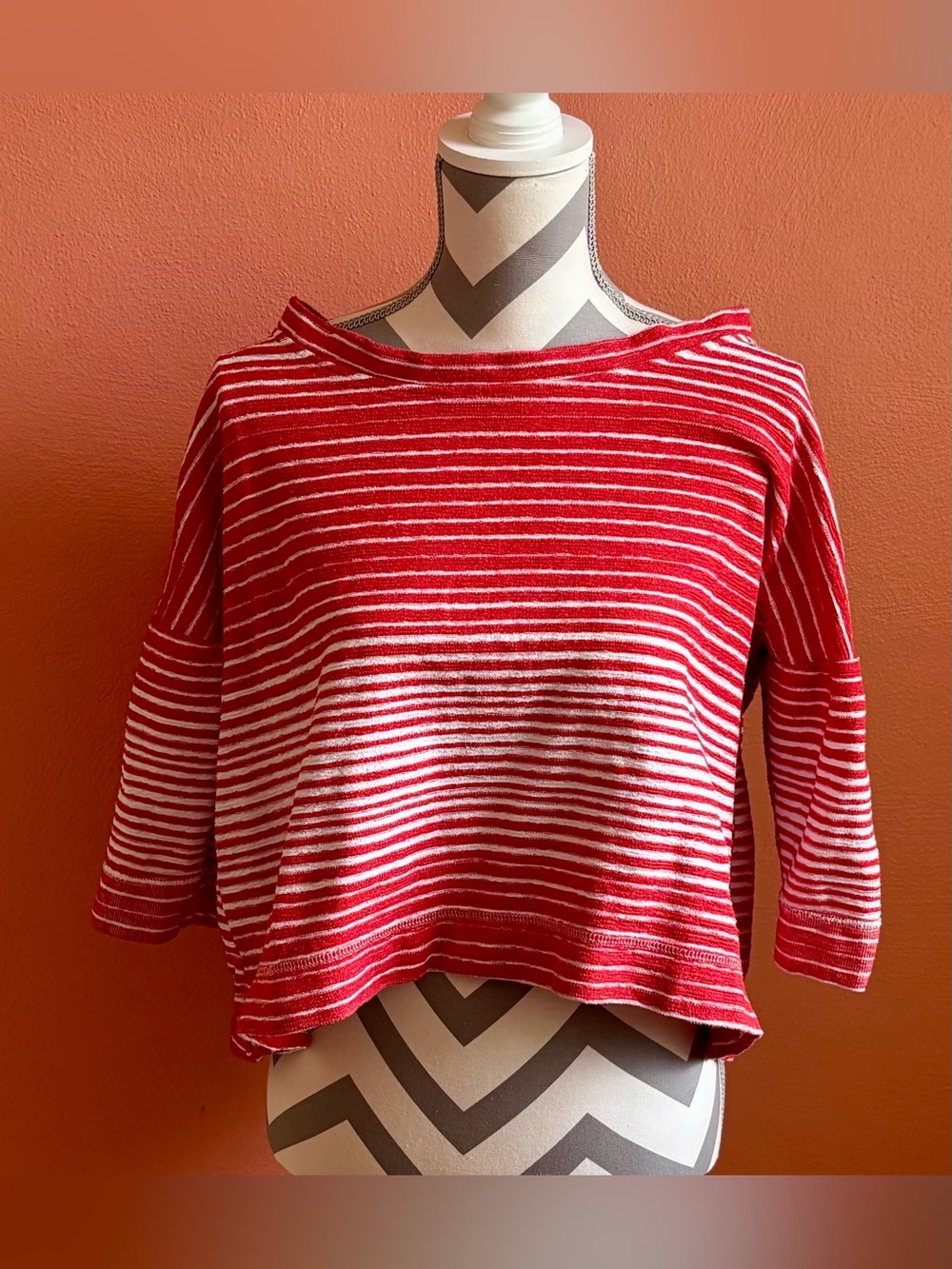 Habitat Red and White Striped Boatneck Crop Top